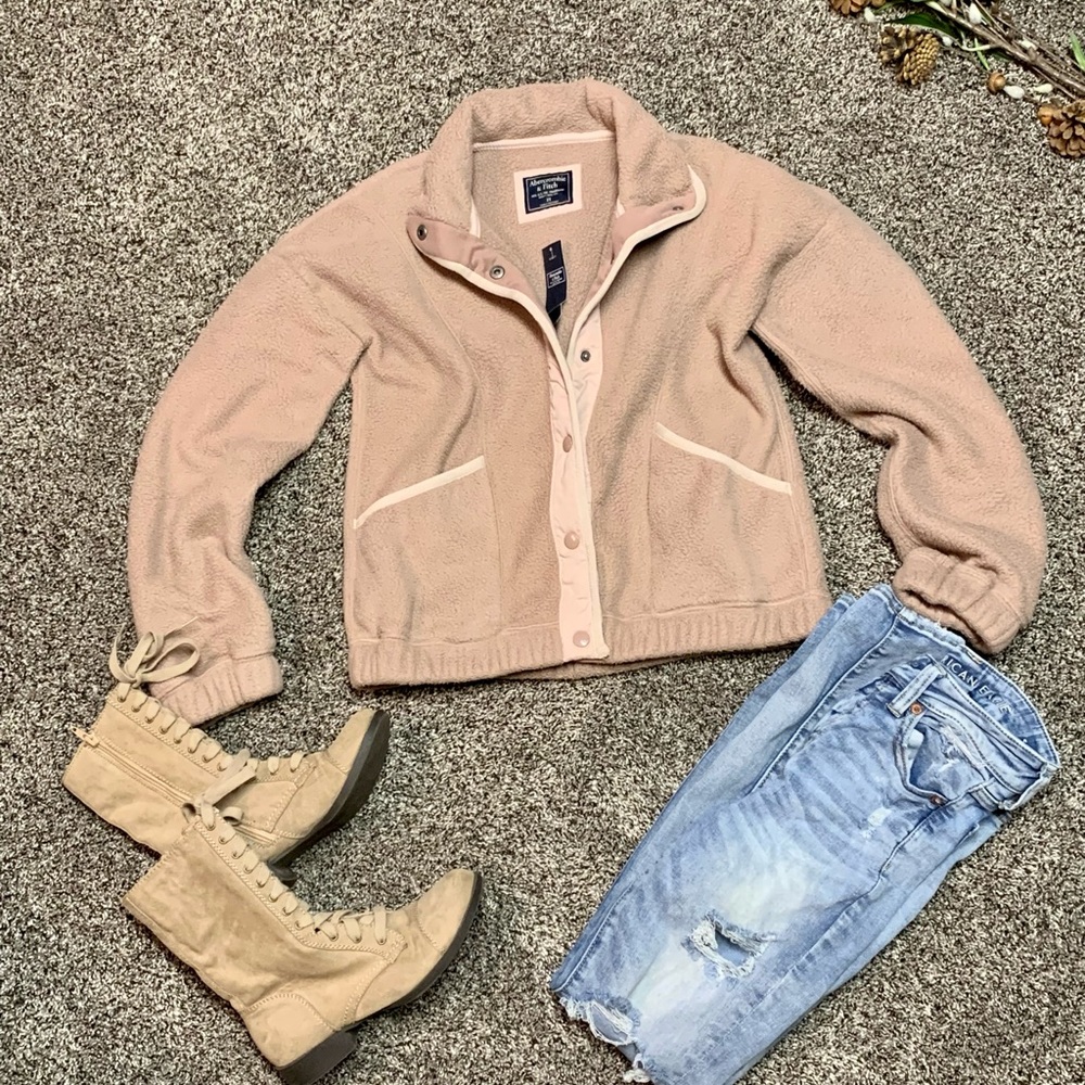 Abercrombie & Fitch Women's Fleece Sherpa Snap Button Jacket Dusty Pink XS NWT
